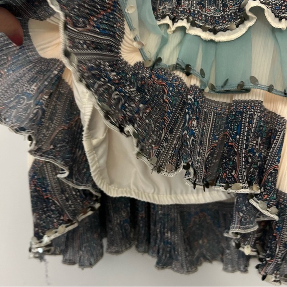 Anthropologie Let Me Be Camilla Blue Cream Ruffled Blouse - Picture 6 of 9